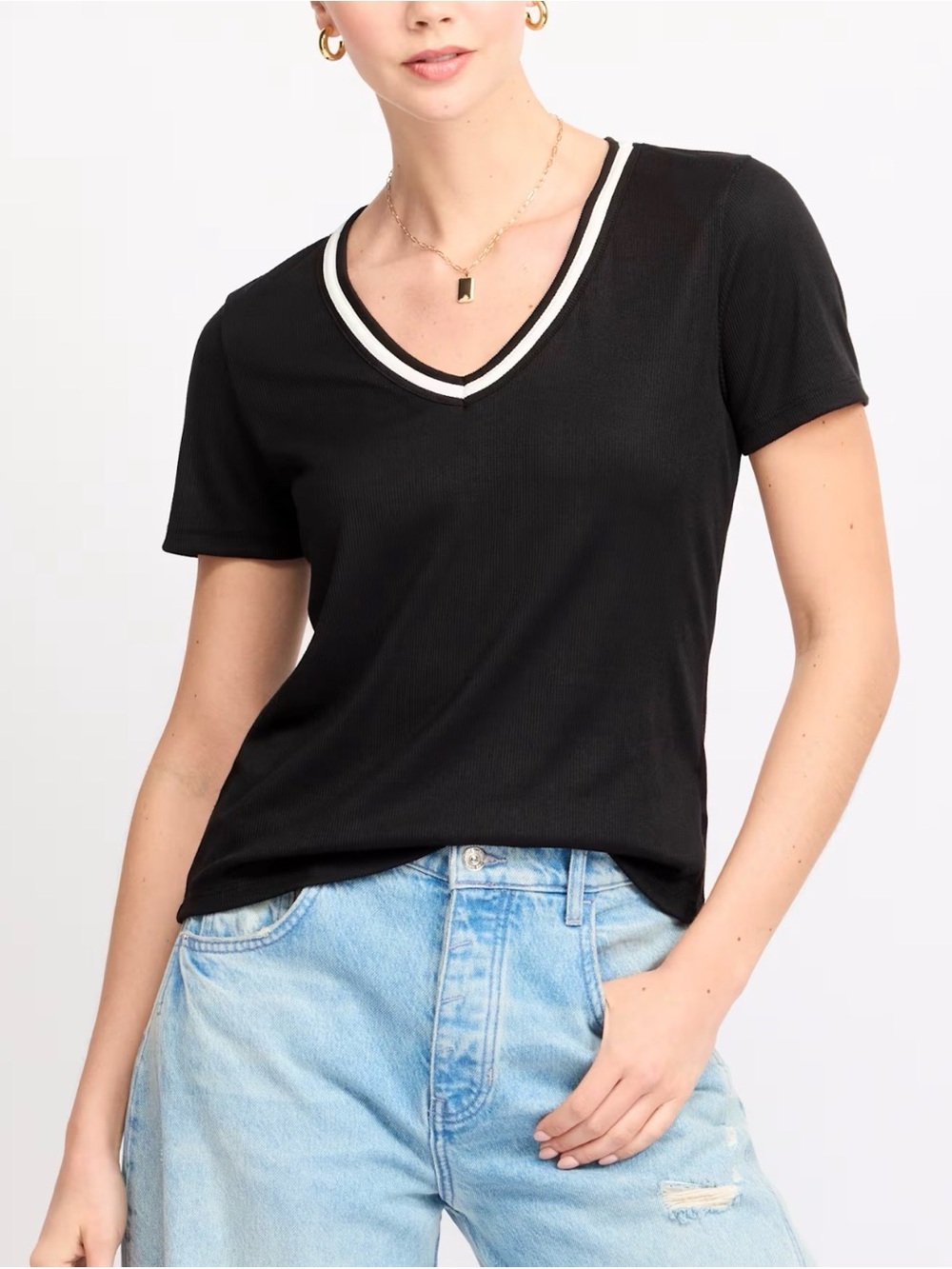 Nine Britton Phoebe Short Sleeve V Neck Knit Top Black Medium NWT STITCH FIX